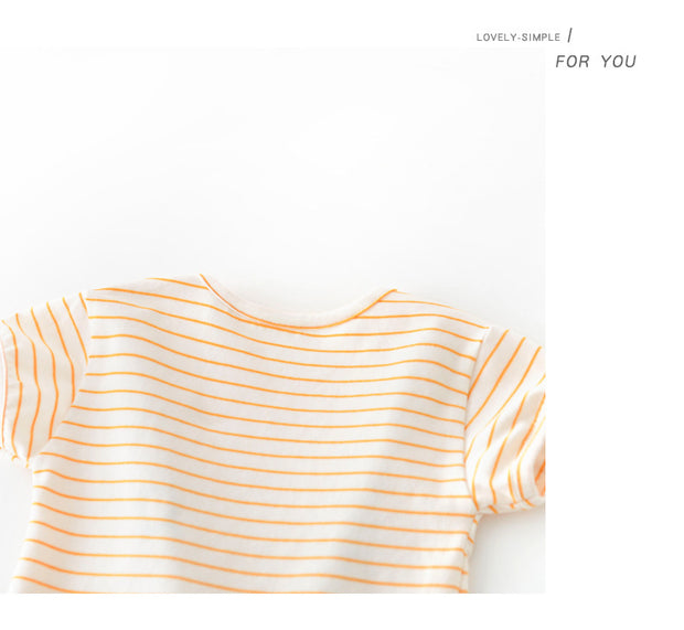 Striped Short-sleeved Outer Wear For Infants And Children