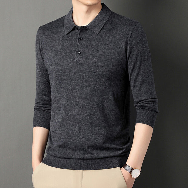 Spring And Autumn Men's Long Sleeves Base Shirt With Wool Top