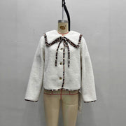 Leopard Splicing Doll Collar Lamb Plush Coat Women