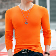 Winter Long Sleeve Slim Fit Solid Color And V-neck T-shirt