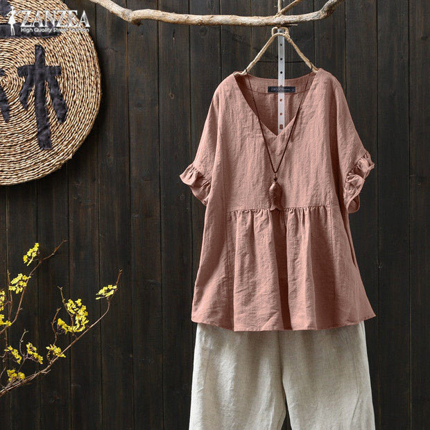 Ruffled Loose Plus Size Top For Ethnic Style Shirt Women