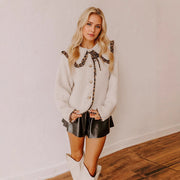 Leopard Splicing Doll Collar Lamb Plush Coat Women