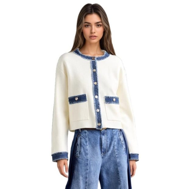 Fashion Fur Denim Color Contrast Short Coat