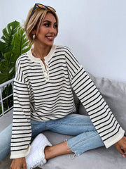 Women's Loose Casual Striped Contrast Color Loose Long Sleeve Top