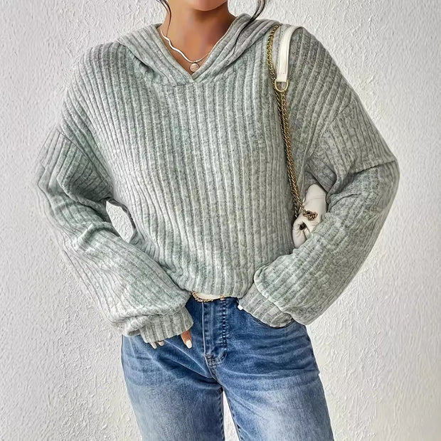 Solid Long Sleeves Sunken Stripe Sweater