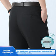Men's Mulberry Silk Suit Pants Business Straight High Waist