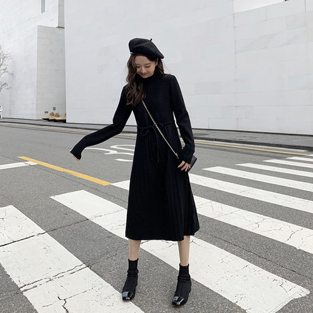 Internet Celebrity Drawstring Waist-tight Mid-length Overknee Base Woolen Skirt