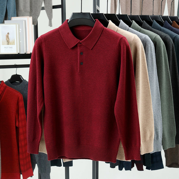 Lapel Long Sleeve Men's Solid Color Middle-aged Bottoming Sweater