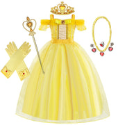 Girl's Gown Beauty And Beast Bell Princess Dress Belle Dress Children Shirt Belle Gold Performance Wear