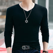 Winter Long Sleeve Slim Fit Solid Color And V-neck T-shirt