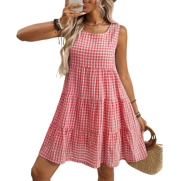 Women's Loose Casual Elegant Sleeveless Plaid Dress