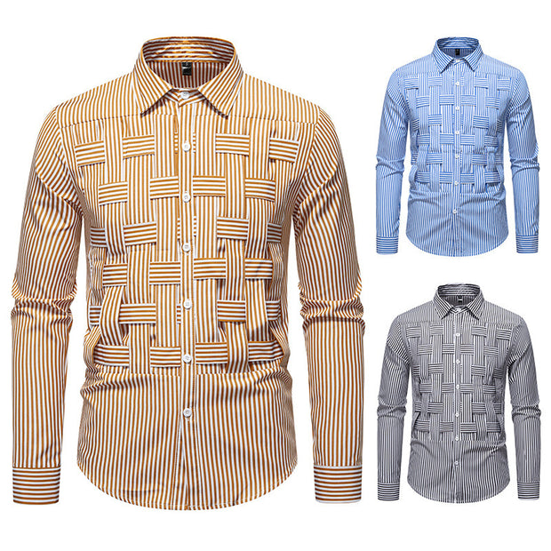 Striped Woven Plaid Men's Spring And Autumn Ruan Handsome High-grade Shirt
