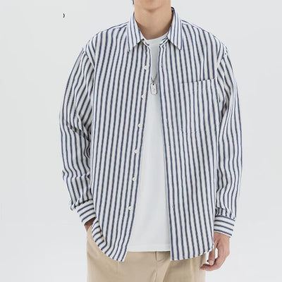 Loose Trendy All-match Retro Casual Striped Shirt