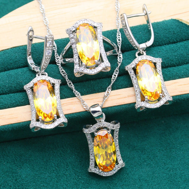 Anti-allergy Zircon Necklace Earring Ring Dinner Ornament Suit