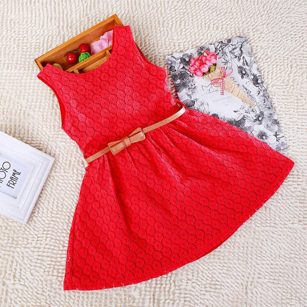 Summer Foreign Trade Children's Wear Korean Princess Dress Lace Hollow Belt Sleeveless Children Shirt Spot Delivery