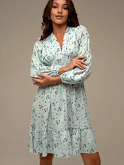 Printed Crimp V-neck Long Dress Women