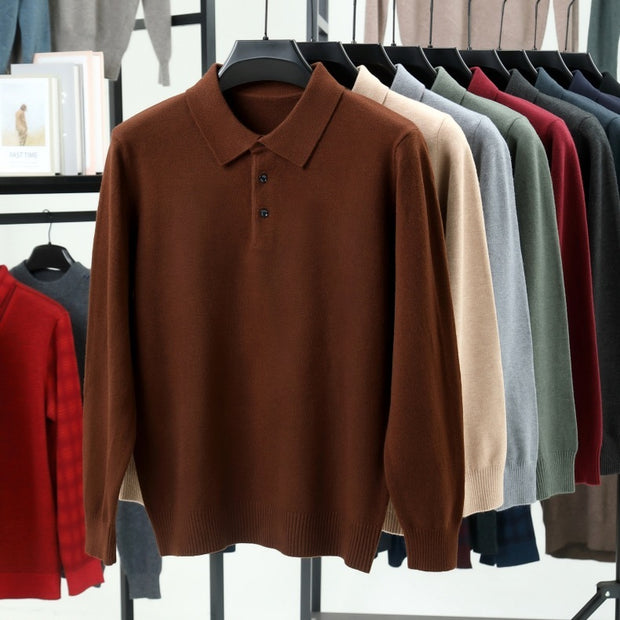 Lapel Long Sleeve Men's Solid Color Middle-aged Bottoming Sweater