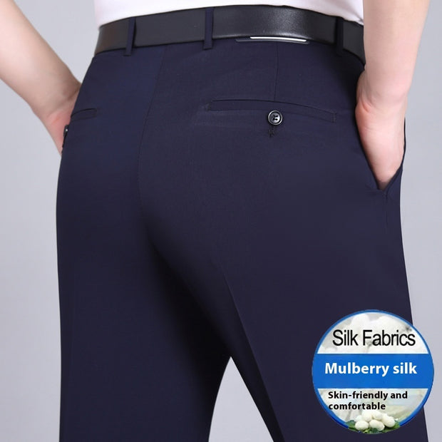 Men's Mulberry Silk Suit Pants Business Straight High Waist