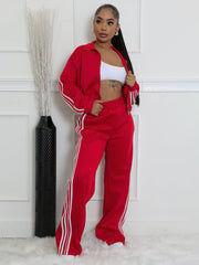 Striped Suit Zipper Thickening Sweater Leisure Commute Two-piece Set