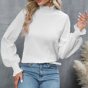 Casual Solid Color Ruffle Sleeve Loose Top For Women