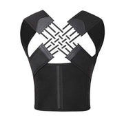 Unisex Anti-Humpback Chest Lift Brace Posture Corrector in black with supportive straps and breathable design.