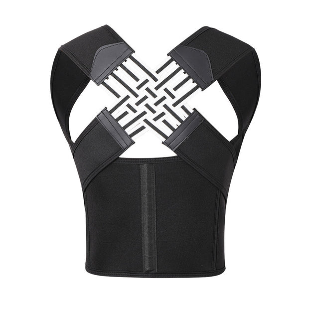 Unisex Anti-Humpback Chest Lift Brace Posture Corrector in black with supportive straps and breathable design.