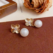 Minority Fashion High-grade Metal Petals Faux Pearl Earrings