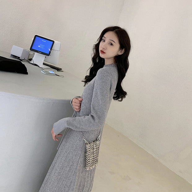 Internet Celebrity Drawstring Waist-tight Mid-length Overknee Base Woolen Skirt