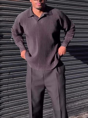 Men's Casual Pleated Long-sleeved Top