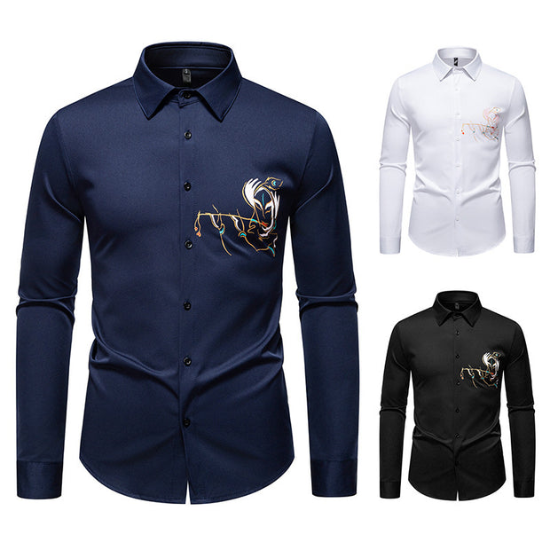 New Men's Long-sleeved Premium Printed Casual Shirt