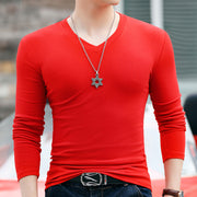 Winter Long Sleeve Slim Fit Solid Color And V-neck T-shirt