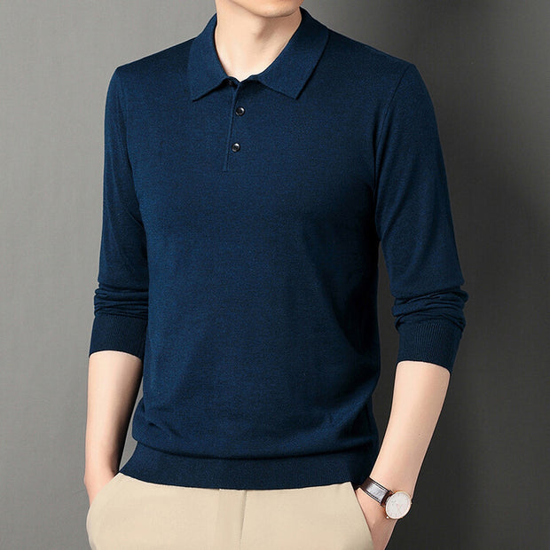 Spring And Autumn Men's Long Sleeves Base Shirt With Wool Top