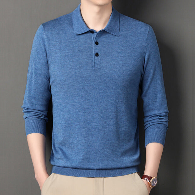 Spring And Autumn Men's Long Sleeves Base Shirt With Wool Top