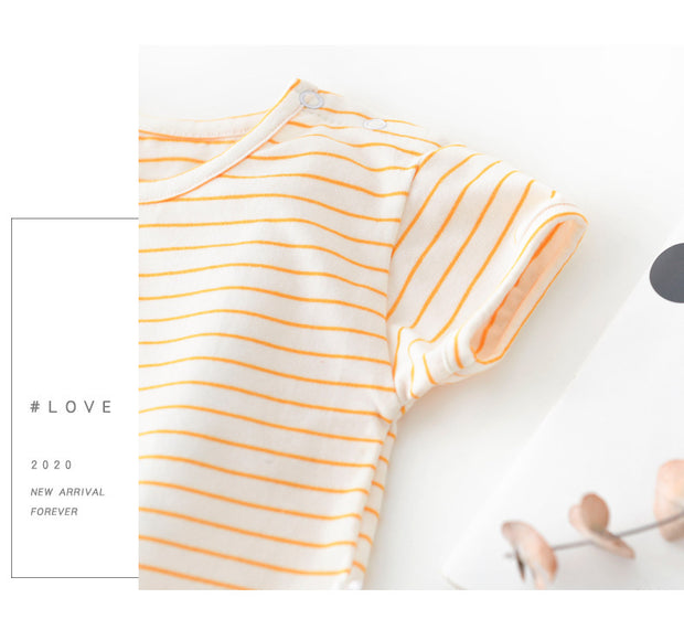 Striped Short-sleeved Outer Wear For Infants And Children
