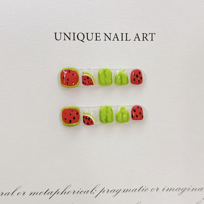 Children Wear Armor Hand Painted Watermelon Nail Tip