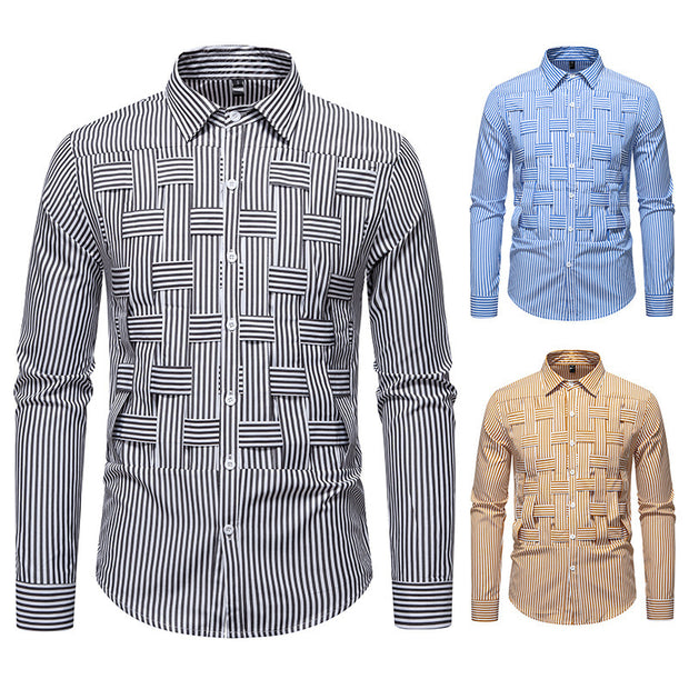 Striped Woven Plaid Men's Spring And Autumn Ruan Handsome High-grade Shirt