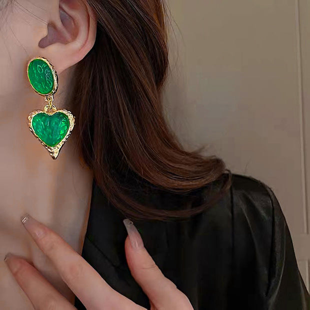 Silver Needle Pleated Oval Love Heart Earrings