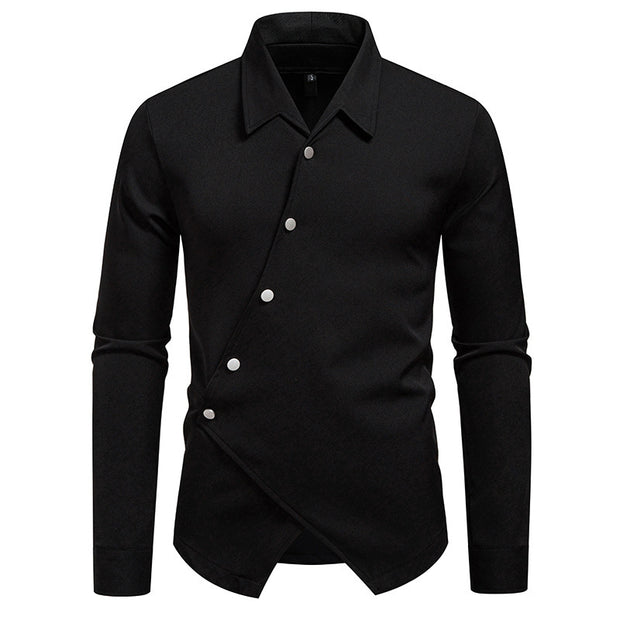 New High-end Men's Trendy Design Ruan Handsome Oblique Placket Shirt