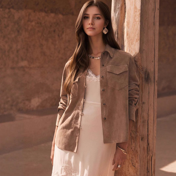 Lapel Multi-pocket Design Loose-fitting Women's Jacket