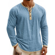 Digital Printing Two-tone Henley Shirt 3-button Men's Casual Long Sleeve