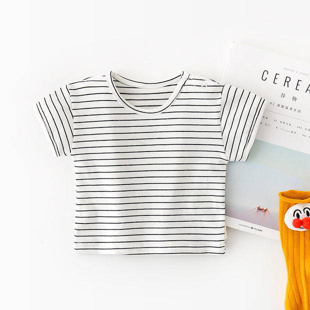 Striped Short-sleeved Outer Wear For Infants And Children