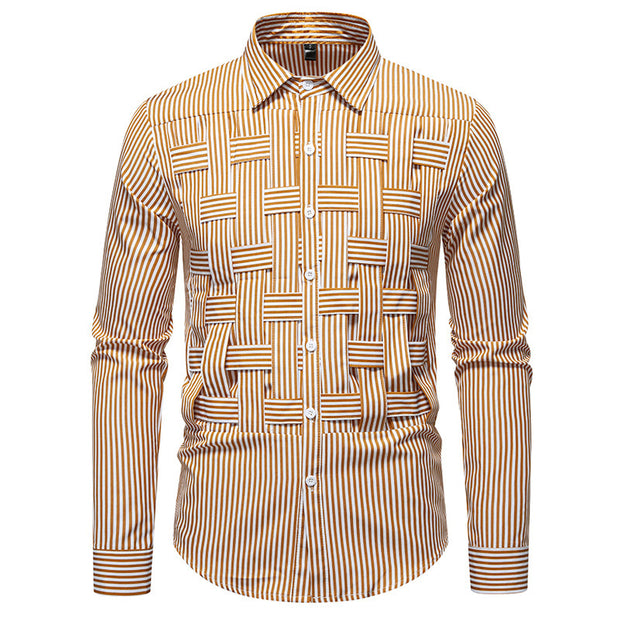 Striped Woven Plaid Men's Spring And Autumn Ruan Handsome High-grade Shirt