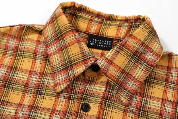 Embroidery Yellow Short Sleeve Plaid Shirt