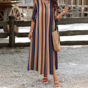 Fashion Casual Vertical Striped V-neck Long Dress Elegant