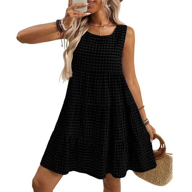 Women's Loose Casual Elegant Sleeveless Plaid Dress