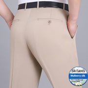 Men's Mulberry Silk Suit Pants Business Straight High Waist