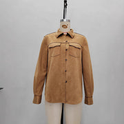 Lapel Multi-pocket Design Loose-fitting Women's Jacket