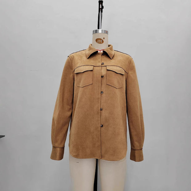 Lapel Multi-pocket Design Loose-fitting Women's Jacket