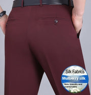 Men's Mulberry Silk Suit Pants Business Straight High Waist