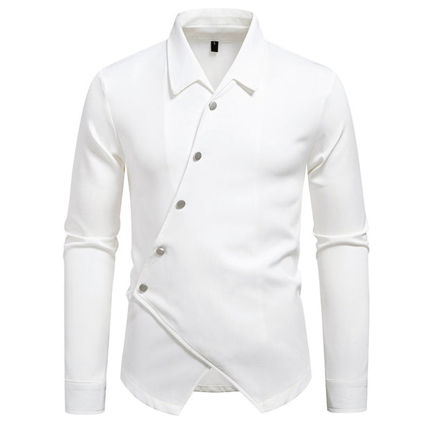 New High-end Men's Trendy Design Ruan Handsome Oblique Placket Shirt